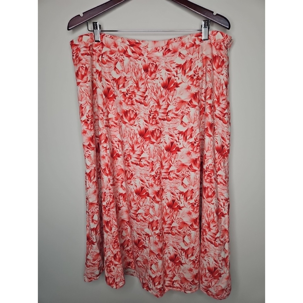 CJ Banks Skirt 18W Red Floral Linen Blend Lined Cottage Country Coastal Grandma